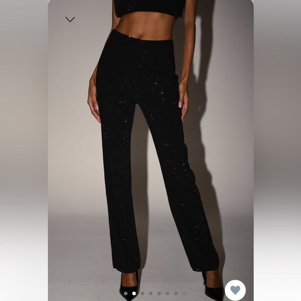 MESHKI Kaycee Straight Leg Diamante Black Pants- XXS